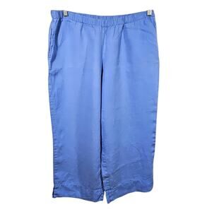 J. Jill Light Blue 100% Linen Pull-On Cropped Wide Leg Pants Size M Petite